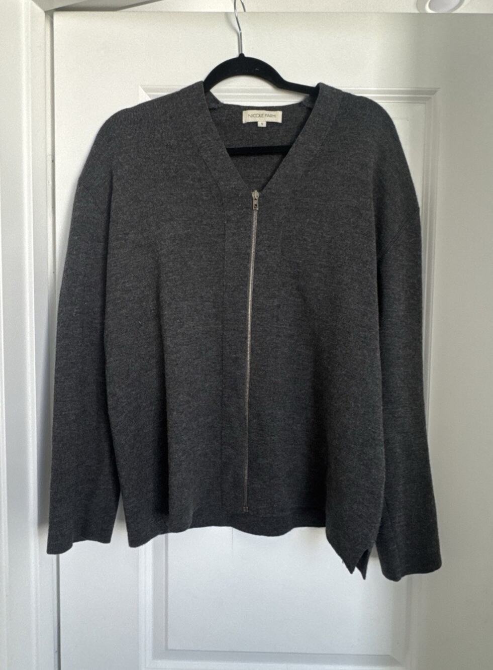 Nicole Farhi Gray Wool Zip Up Cardigan Gray Quiet Luxury Minimalist Size Small